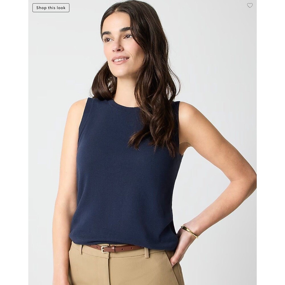 J.CREW Classic Sweater Shell S Navy Blue Cotton Slim Fit Vest Tank NWT A3